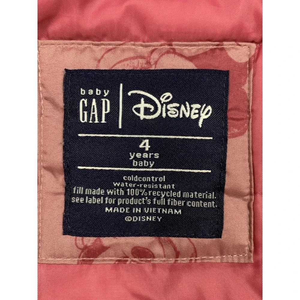 Gap Disney Puffer Jacket Girls 4 Pink Minnie Mouse Hooded‎ Lightweight Coat